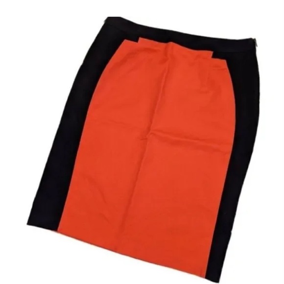 Worthington Size 14 Orange & Navy Color-Block Pencil Double Side Zippers Skirt - Picture 7 of 9